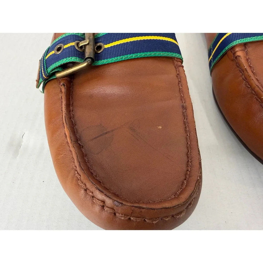 Polo Ralph Lauren Loafers Wessel Leather 9D Tan Brown Preppy Buckle Drivers